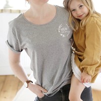 Personalised Floral Wreath 'Mum Est.' T-Shirt in Grey