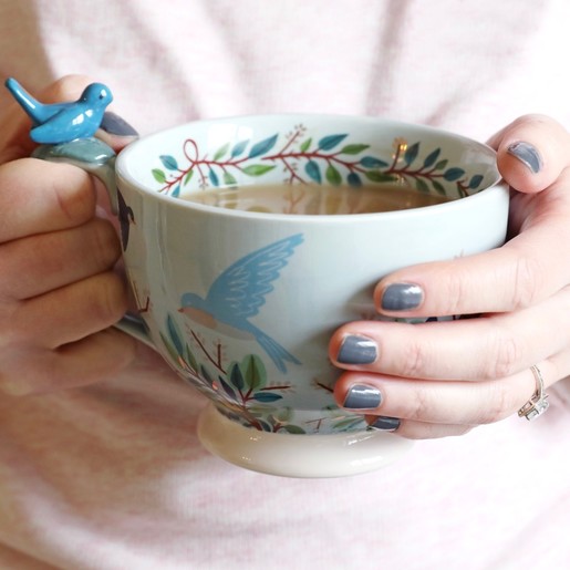 Lisa Angel with Ceramic House of Disaster Secret Garden Bird Teacup