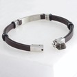 Men's Brown Leather and Stainless Steel Plaque Bracelet
