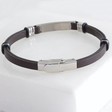 Boys Brown Leather and Stainless Steel Plaque Bracelet