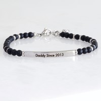 Men's Personalised Stainless Steel Curved Bar and Bead Bracelet