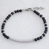 Men's Stainless Steel Curved Bar and Bead Bracelet