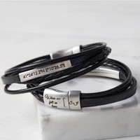 Men's Personalised Black Layered Leather Bracelet