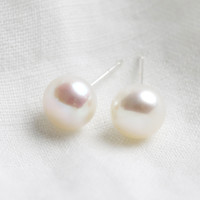 Ivory Sterling Silver Freshwater Pearl Stud Earrings