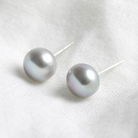 Grey Sterling Silver Freshwater Pearl Stud Earrings