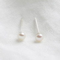 Tiny Ivory Sterling Silver Freshwater Pearl Stud Earrings