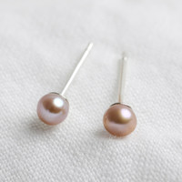 Tiny Vintage Pink Sterling Silver Freshwater Pearl Stud Earrings