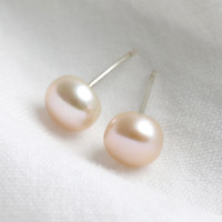 Vintage Pink Sterling Silver Freshwater Pearl Stud Earrings