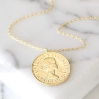 Estella Bartlett Lucky Sixpence Necklace in Gold