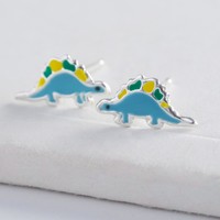 Sterling Silver Enamel Dinosaur Stud Earrings