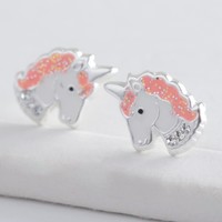 Sterling Silver Enamel Unicorn Head Stud Earrings