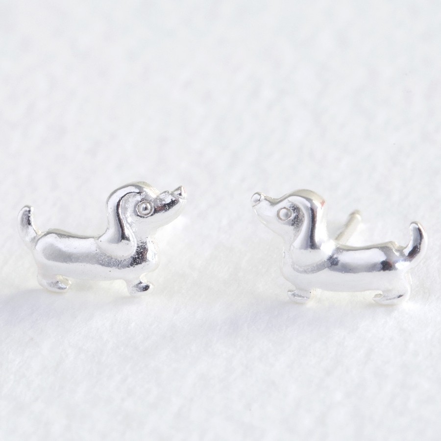 Tiny Sterling Silver Sausage Dog Stud Earrings | Lisa Angel