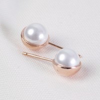 White Pearl and Rose Gold Ball Stud Earrings