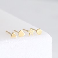 Set of 4 Tiny Gold Sterling Silver Shape Earrings