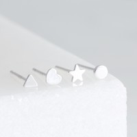 Set of 4 Tiny Sterling Silver Shape Earrings