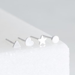 Set of 4 Tiny Sterling Silver Shape Earrings