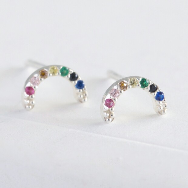 Sterling Silver Crystal Rainbow Stud Earrings Sterling Silver Crystal Rainbow Stud Earrings