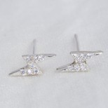 Sterling Silver Crystal Lightening Bolt Stud Earrings