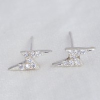 Sterling Silver Crystal Lightening Bolt Stud Earrings