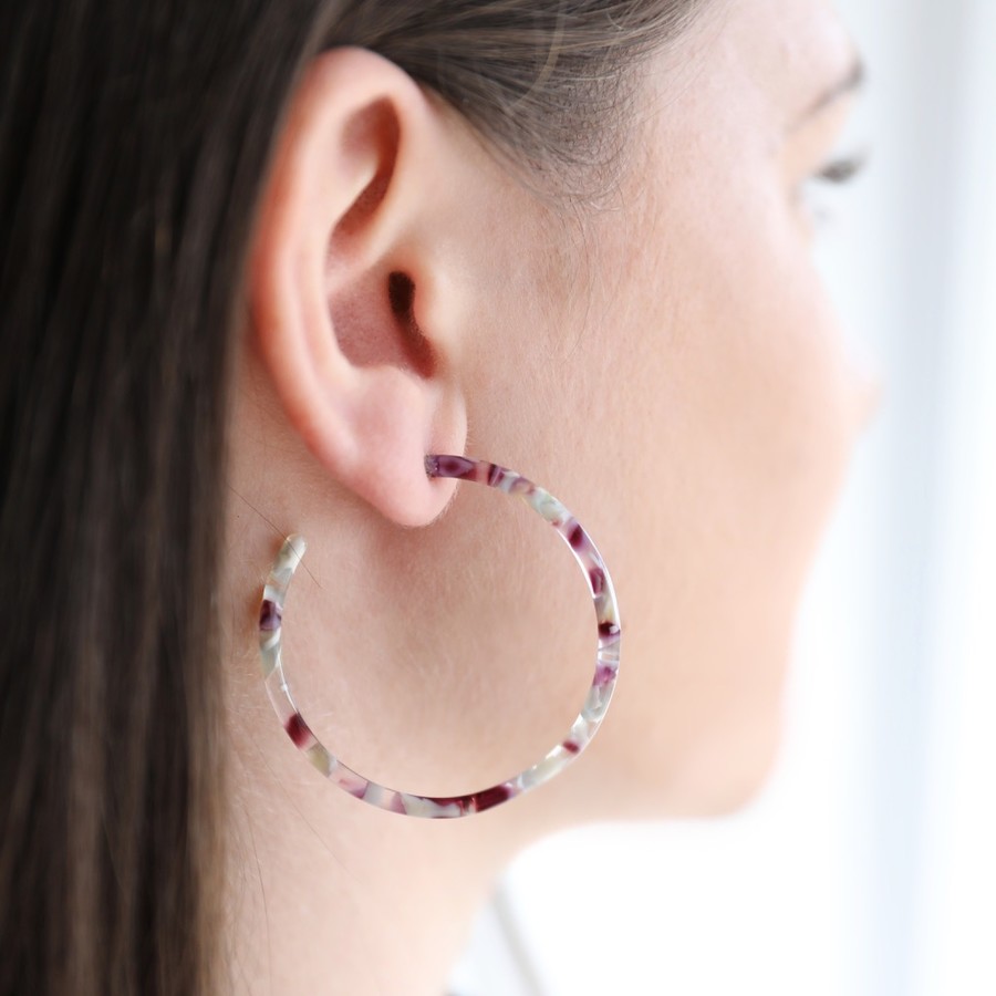 purple marbled circle earrings