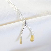 Silver Dipped in Gold Wishbone Necklace