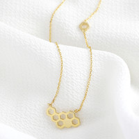 Gold Honeycomb Pendant Necklace