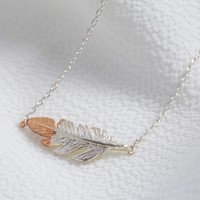 Silver Dipped in Rose Gold Feather Necklace