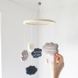 Personalised Felt Cloud Pom Pom Cot Mobile