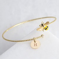 Personalised Bumblebee Open Bangle in Gold