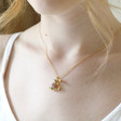 Floral Initial Necklace in Gold on Model