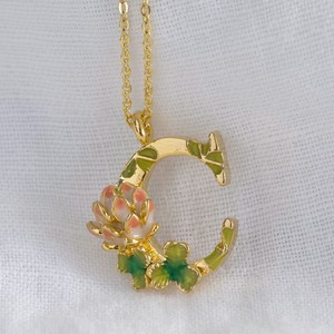 Floral Initial Necklace in Gold - C