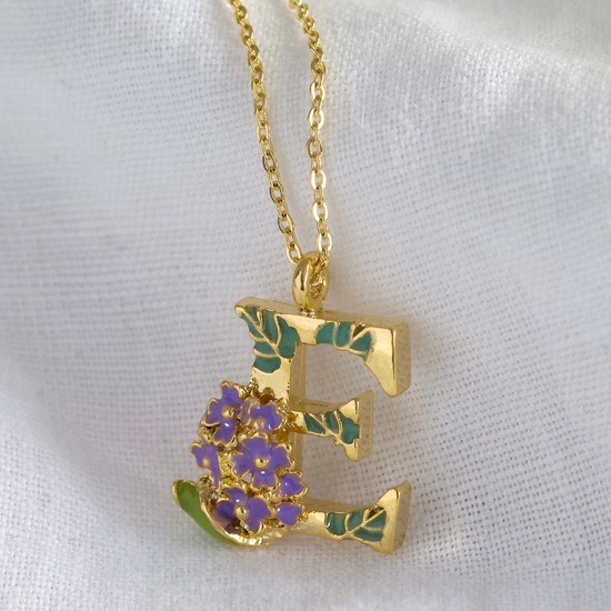 (WHS) Floral Initial Necklace in Gold - E