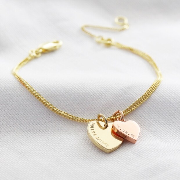 Personalised Gold Sterling Double Heart Bracelet Lisa Angel