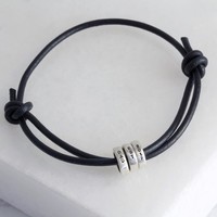 Men's Personalised Sterling Silver Beads Leather Bracelet