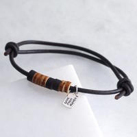 Men's Personalised Wooden Beads Morse Code Leather Bracelet