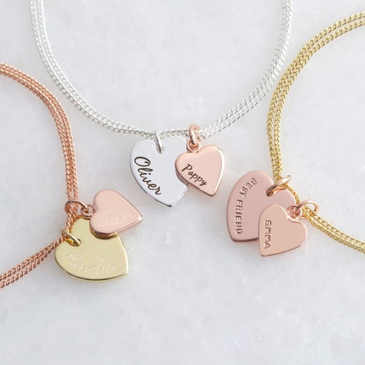 Personalised Double Heart Charm Bracelet | Lisa Angel