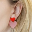 Lisa Angel Valentine's Acrylic Heart Drop Earrings on Model