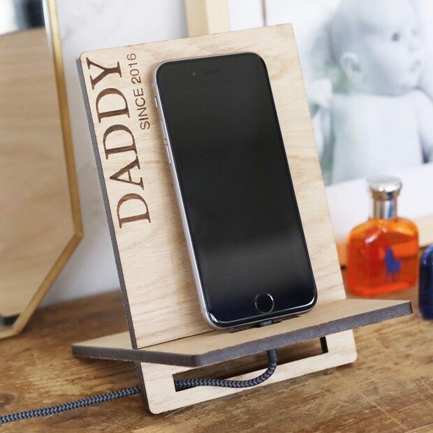 Men's Personalised 'Daddy Since' Wooden Phone Holder Men's Personalised 'Daddy Since' Wooden Phone Holder
