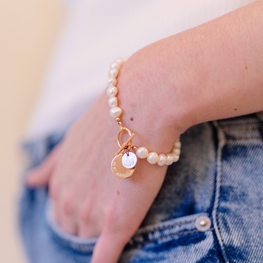 Personalised Double Charm Pearl Bracelet Lisa Angel
