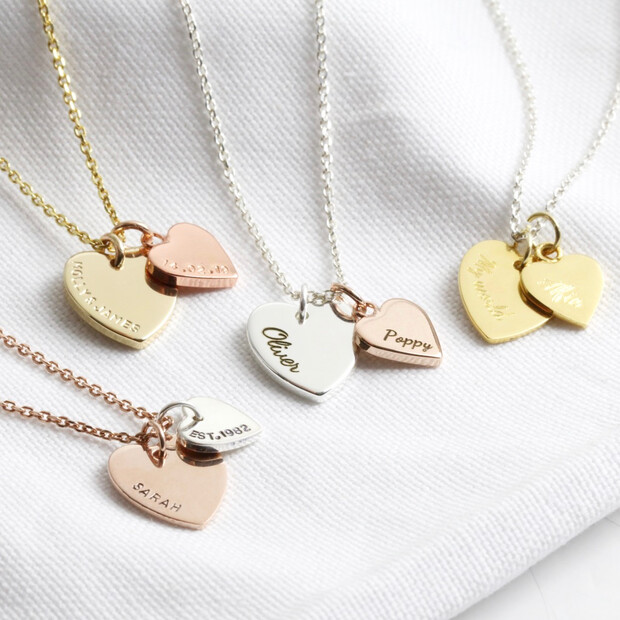 personalised double heart charm necklace