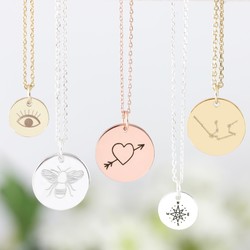 Sterling Silver Engraved Symbol Disc Charm Necklace