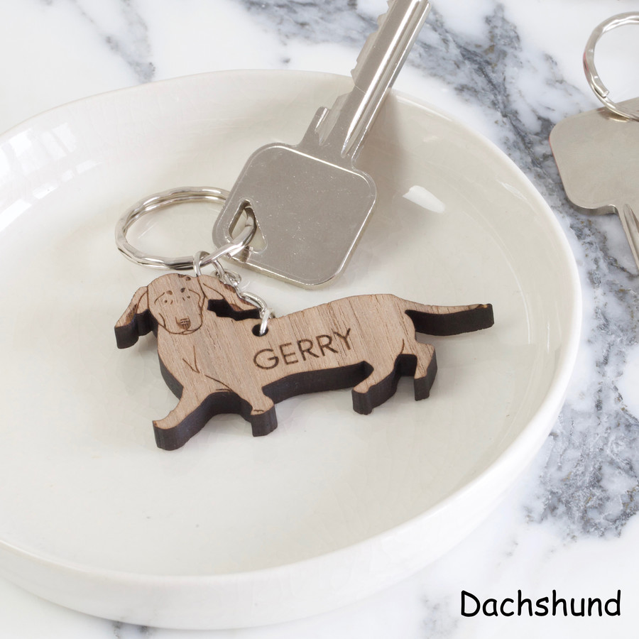 Personalised Wooden Dog Keyring Lisa Angel
