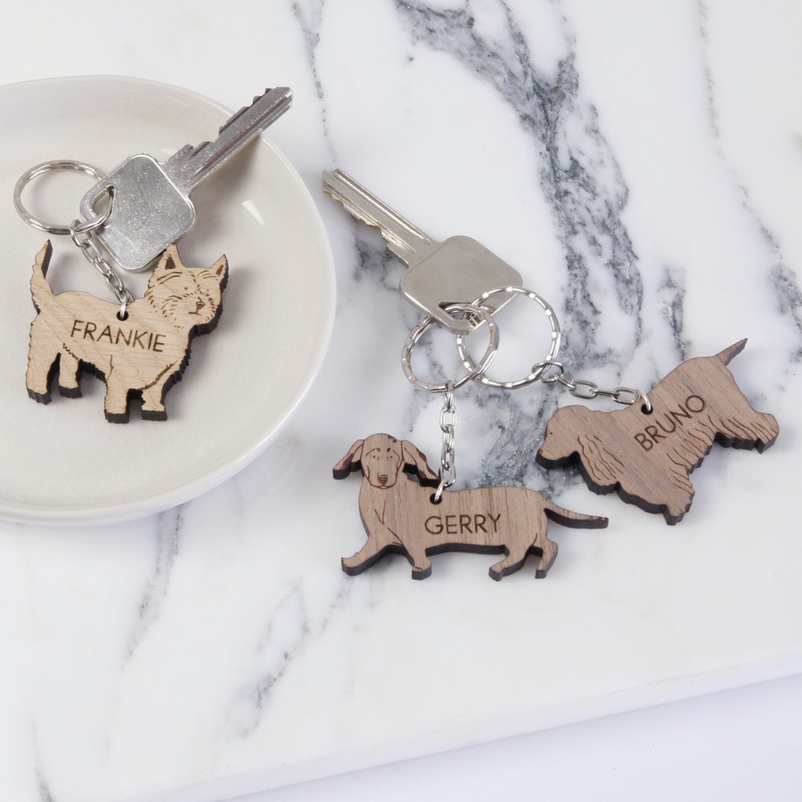 Personalised Wooden Dog Keyring Lisa Angel