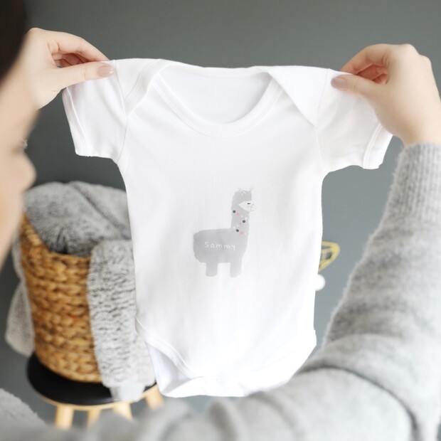 Personalised Llama Short Sleeved Babygrow Personalised Llama Short Sleeved Babygrow