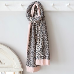 Personalised Embroidered Pink Edge Leopard Print Scarf