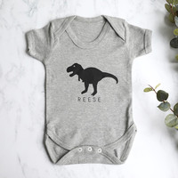 Personalised Dinosaur Short Sleeved Babygrow