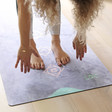 Women's Embroidered Initials Chakra Luxurious Vegan Suede Yoga Mat with Model