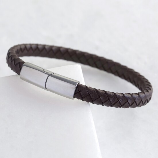 Men's Brown Woven Bracelet with Shiny Clasp - Medium