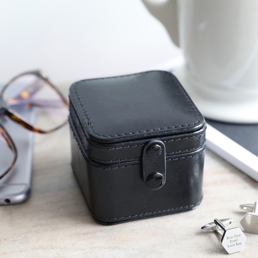 Black Travel Cufflink Box For Men, Leather Cufflink Case