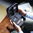 Inside of Men's Personalised Co-ordinates Black Travel Jewellery Box with Model